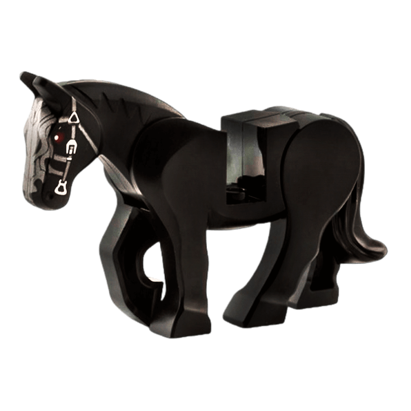 Фігурка Lego Земля Horse Movable Legs Dark Red Eyes White Pupils Pearl Dark Gray Bridle Animals 10352c01pb02 6006621 6022370 Black Б/У - Retromagaz