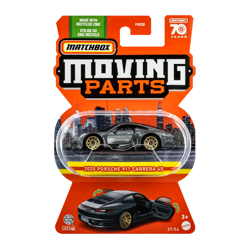 Тематична Машинка Matchbox Porsche Porsche 911 Carrera 4S Moving Parts 1:64 FWD28/HLG22 Grey - Retromagaz