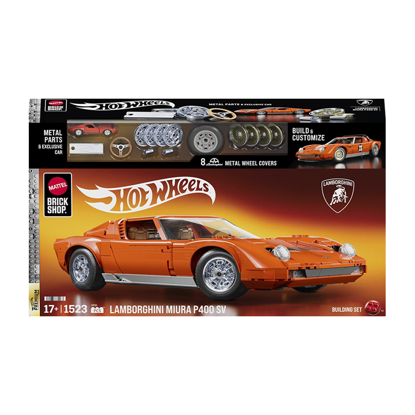 Конструктор Hot Wheels Mattel Brick Shop Hot Wheels Lamborghini ‘71 Miura P400 SV 1523 Деталей JHF61 Orange - Retromagaz