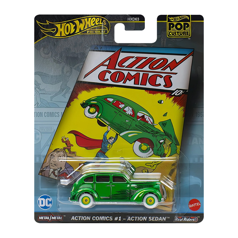 Машинка Premium Hot Wheels Action Comics #1 - Action Sedan Pop Culture 1:64 HVJ50 Green - Retromagaz