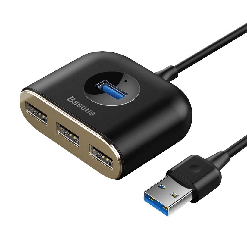 Адаптер Baseus Square Round 4 in 1 Hub Gold Black 1m - Retromagaz