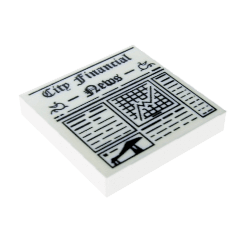 Плитка Lego Декоративна Groove with Newspaper 'City Financial News' Pattern 2 x 2 3068bpb0605 6010429 White Б/У - Retromagaz