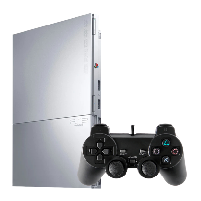 Набор Консоль Sony PlayStation 2 Slim SCPH-9xxx Chip Silver Б/У  + Геймпад Проводной RMC Black Новый - Retromagaz