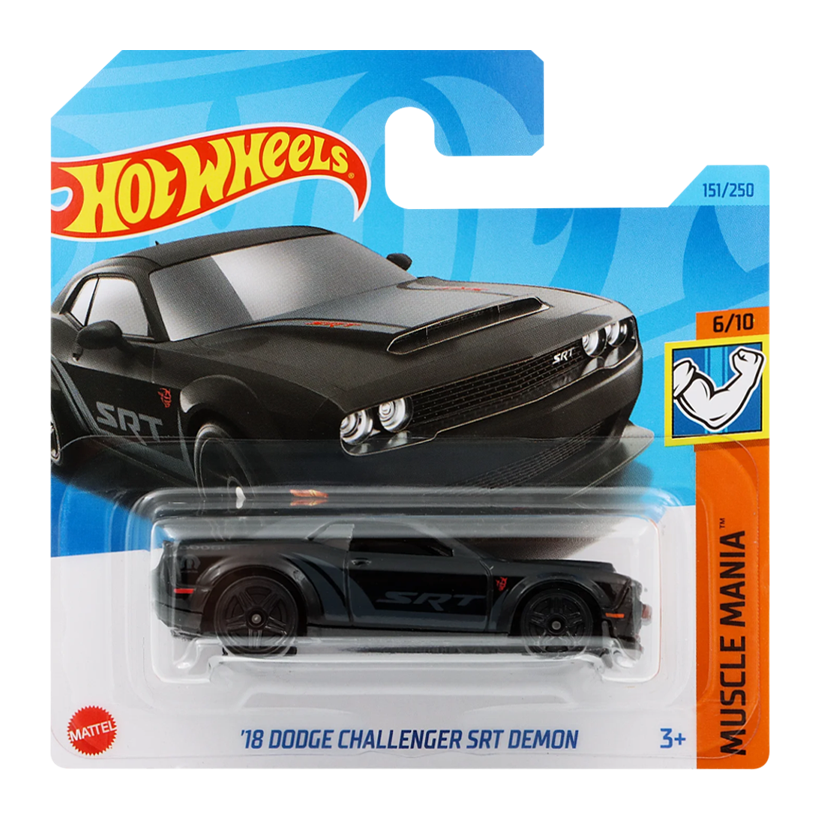 Машинка Базовая Hot Wheels '18 Dodge Challenger SRT Demon Muscle Mania 1:64 HKK90 Black - Retromagaz