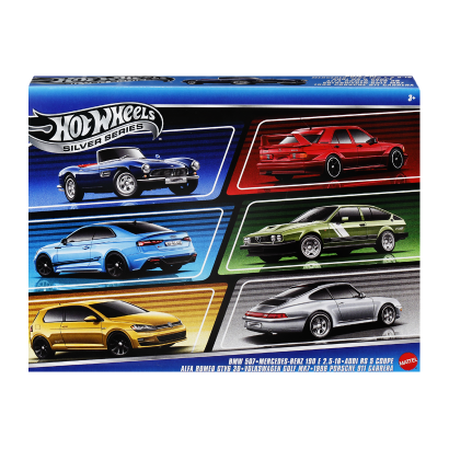 Тематична Машинка 6шт Hot Wheels Porsche Carrera / Alfa Romeo / Mercedes-Benz / Volkswagen Golf /BMW / Audi RS5 European Streets 1:64 JBY79 Grey - Retromagaz