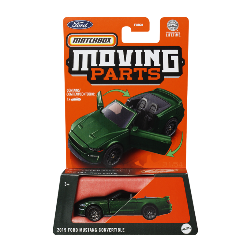 Тематическая Машинка Matchbox 2019 Ford Mustang Convertible Moving Parts 1:64 FWD28/HVM95 Green - Retromagaz