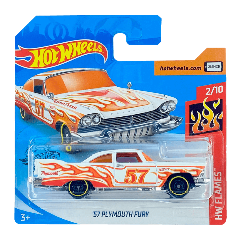 Машинка Базовая Hot Wheels '57 Plymouth Fury Flames 1:64 GHD67 White - Retromagaz