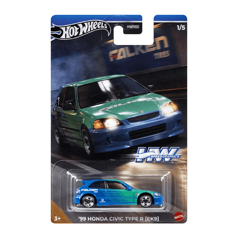 Тематична Машинка Hot Wheels '99 Honda Civic Type R (EK9) Falken Speed Graphics 1:64 HRT09 Blue - Retromagaz