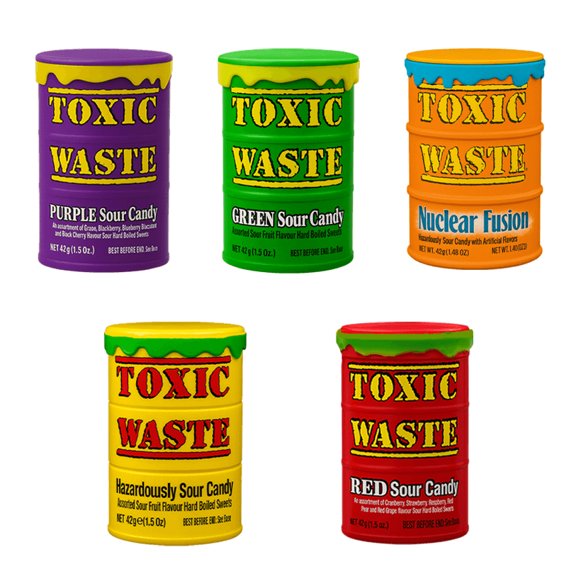 Набір Лютий Токс (Кислі Цукерки Toxic Waste Yellow + Green + Orange Nuclear Fusion + Purple + Red Sour Candy - Retromagaz