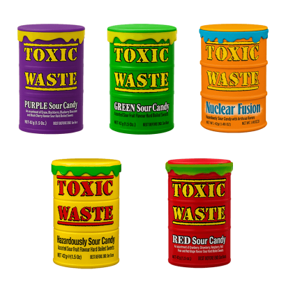Набор Конфеты  Toxic Waste Yellow Hazardously Sour Candy 42g  + Green Sour Candy + Orange Nuclear Fusion Sour Candy + Purple Sour Candy + Red Sour Candy - Retromagaz