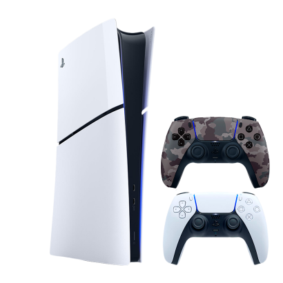 Набір Консоль Sony PlayStation 5 Slim Digital Edition 1TB White Новий  + Геймпад Бездротовий DualSense Grey Camouflage - Retromagaz