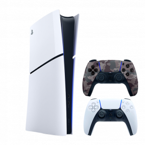 Набір Консоль Sony PlayStation 5 Slim Digital Edition 1TB White Новий  + Геймпад Бездротовий DualSense Grey Camouflage - Retromagaz