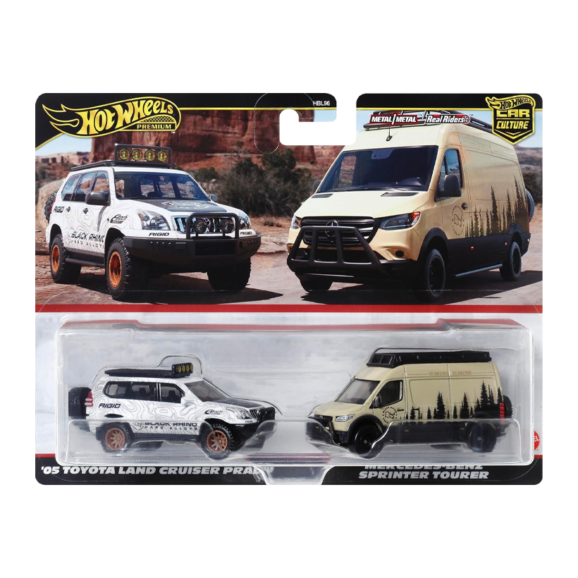 Машинка Premium 2шт Hot Wheels Toyota Land Cruiser Prado / Mercedes-Benz Sprinter Tourer 2-Packs 1:64 HRR76 White - Retromagaz