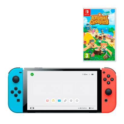 Набір Консоль Nintendo Switch OLED Model HEG-001 64GB Blue Red Новий  + Гра Animal Crossing: New Horizons Російська Озвучка - Retromagaz