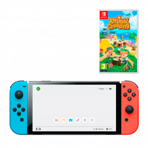 Набор Консоль Nintendo Switch OLED Model HEG-001 64GB Blue Red Новый  + Игра Animal Crossing: New Horizons Русская Озвучка