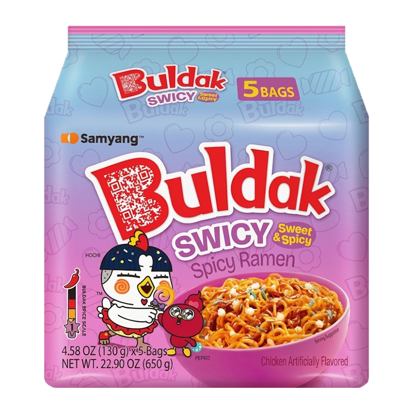 Набір Локшина 5шт Samyang Buldak Swicy Sweet & Spicy Chicken Ramen Середньогостра 130g - Retromagaz