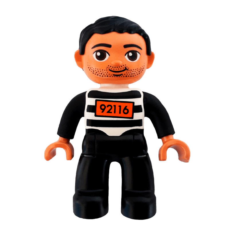Фігурка Lego Boy Black Legs Black and White Striped Top Duplo 47394pb168 Б/У - Retromagaz