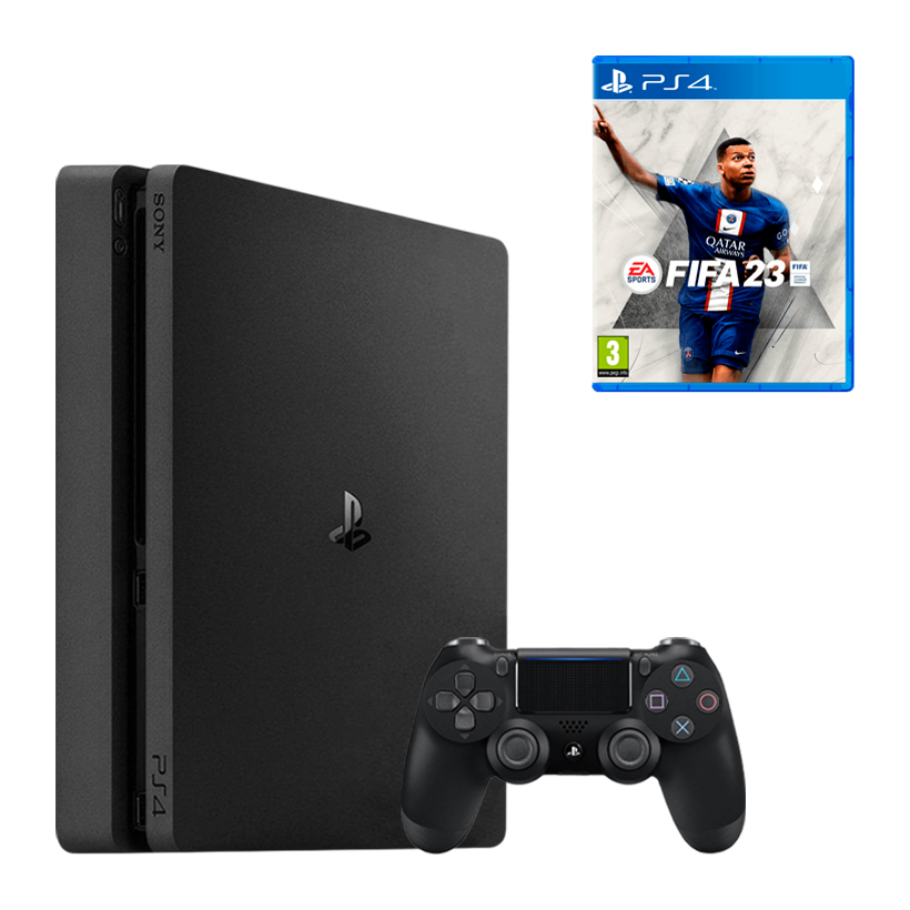 Набор Консоль Sony PlayStation 4 Slim 1TB Black Б/У + Игра FIFA 23 Русская Озвучка Новый - Retromagaz