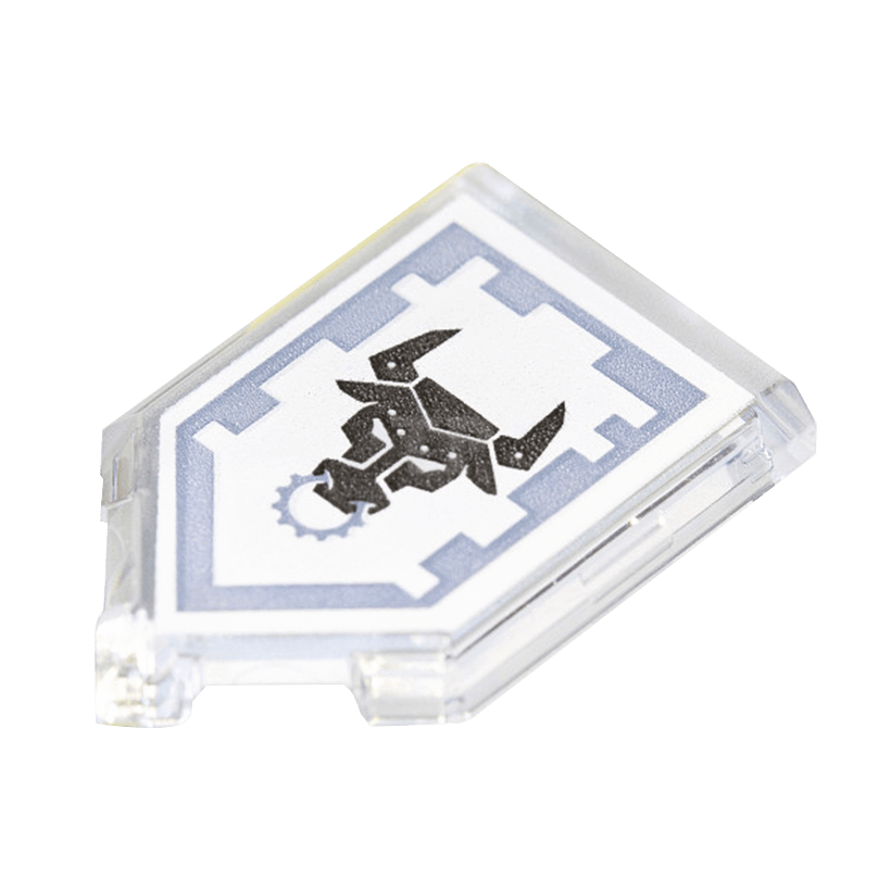Плитка 4шт Lego Модифікована Декоративна Pentagonal Nexo Power Shield Pattern Metal Minotaur 2 x 3 22385pb076 6172160 Trans-Clear Б/У - Retromagaz
