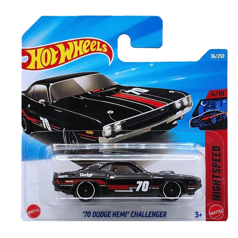 Машинка Базова Hot Wheels '70 Dodge Hemi Challenger Nightspeed 1:64 JJK79 Black - Retromagaz