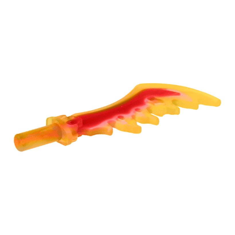 Зброя Lego Меч Serrated with Marbled Red Pattern 19858pb02 6143001 Trans-Yellow Б/У - Retromagaz