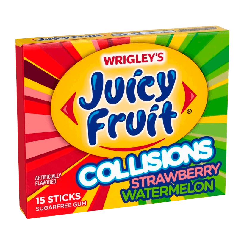 Жувальна Гумка Wrigley’s Juicy Fruit Collisions Strawberry Watermelon 15 sticks - Retromagaz