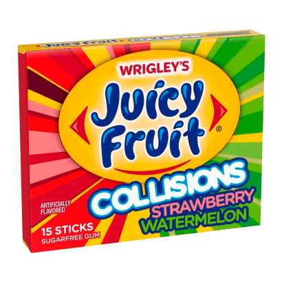 Жувальна Гумка Wrigley’s Juicy Fruit Collisions Strawberry Watermelon 15 sticks - Retromagaz