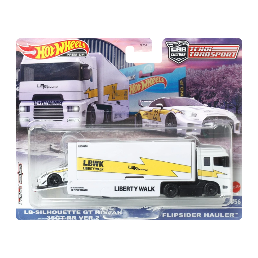 Машинка Premium 2шт Hot Wheels LB-Silhouette GT Nissan 35GT-RR и Транспортер Flipsider Hauler Team Transport 1:64 FLF56/HKF37 White - Retromagaz