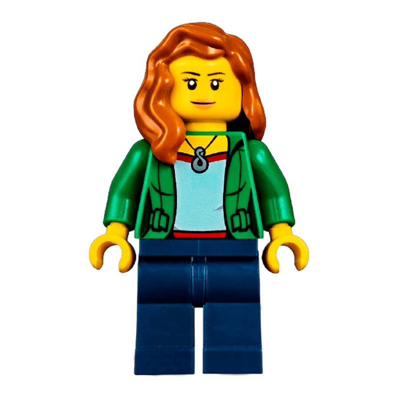 Фигурка Lego People 973pb1963 Green Female Jacket Open with Necklace City cty0545 Б/У - Retromagaz