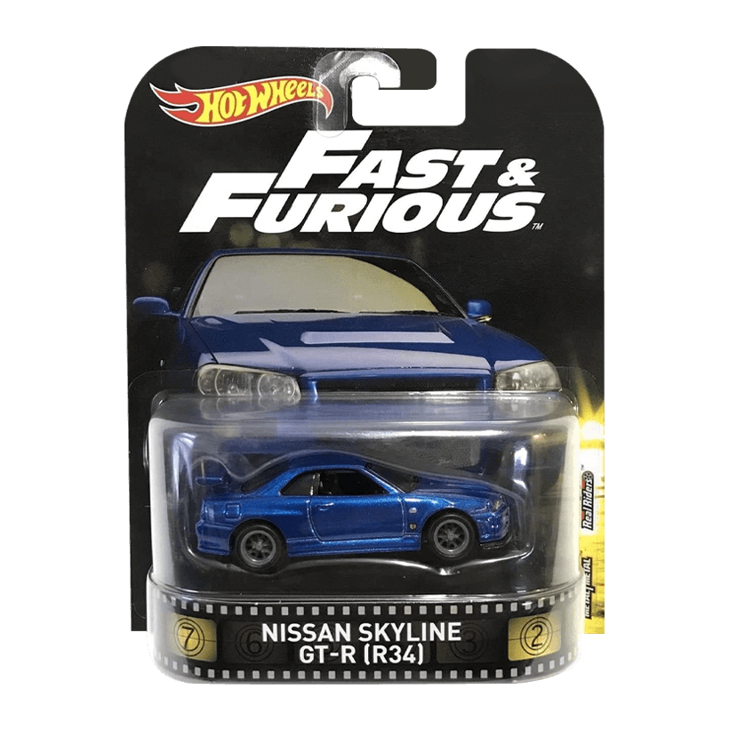 Машинка Premium Hot Wheels Nissan Skyline GT-R (R34) Fast & Furious Rep. Entertainment 1:64 DWJ88 Blue - Retromagaz