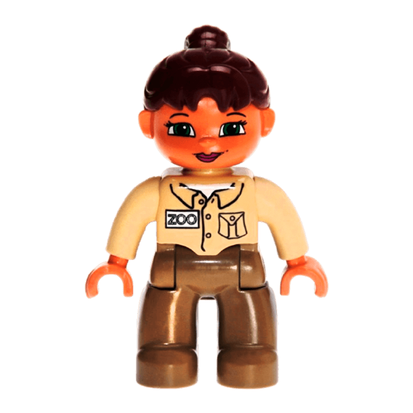 Фигурка Lego Girl Dark Tan Legs Tan Top Reddish Brown Ponytail Hair Green Eyes Duplo 47394pb021 1 Б/У - Retromagaz