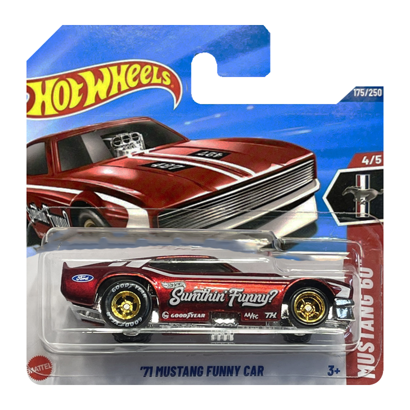 Машинка Базова Hot Wheels '71 Mustang Funny Car Super Treasure Hunt STH Mustang 60th 1:64 JBC42 Red - Retromagaz