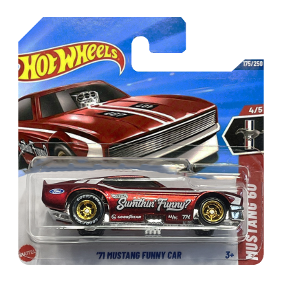 Машинка Базова Hot Wheels '71 Mustang Funny Car Super Treasure Hunt STH Mustang 60th 1:64 JBC42 Red - Retromagaz