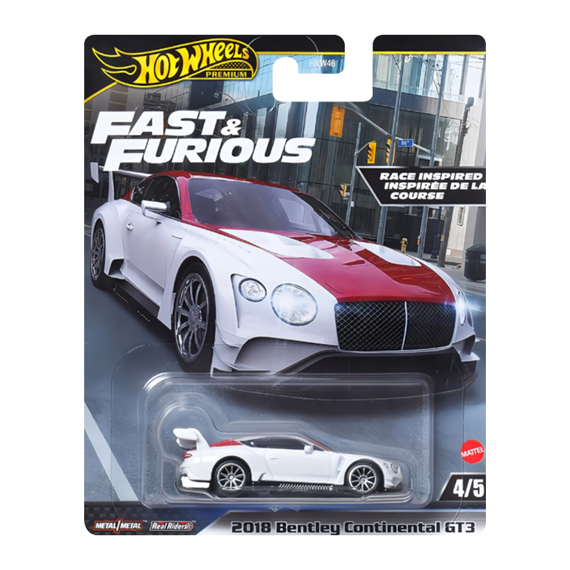 Машинка Premium Hot Wheels 2018 Bentley Continental GT3 Fast & Furious 1:64 HVR63 White - Retromagaz