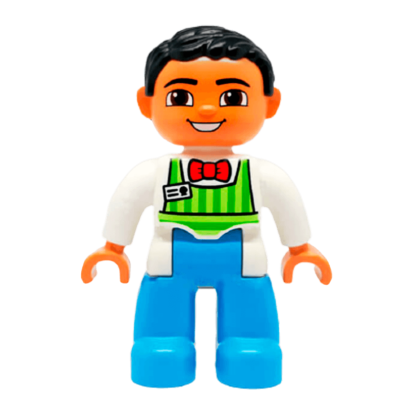 Фігурка Lego Boy Medium Blue Legs Lime Striped Apron Duplo 47394pb182 Б/У - Retromagaz