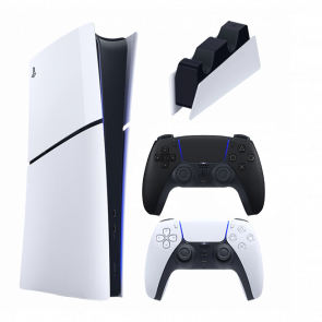 Набір Консоль Sony PlayStation 5 Slim Digital Edition 1TB White Новий  + Геймпад Бездротовий DualSense Midnight Black + Зарядний Пристрій Дротовий DualSense - Retromagaz