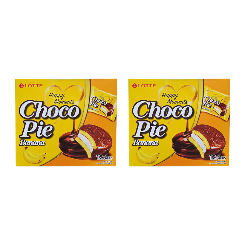 Набор Пирожные 2шт Lotte Чокопай Банановый Choco Pie Banana (12 Пирожных) 336g - Retromagaz