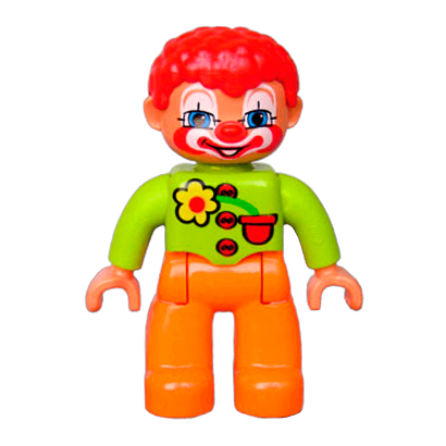 Фігурка Lego Boy Clown Orange Legs Lime Top with Three Buttons and Flower Red Hair Blue Eyes Duplo 47394pb109 1 Б/У - Retromagaz