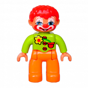Фігурка Lego Boy Clown Orange Legs Lime Top with Three Buttons and Flower Red Hair Blue Eyes Duplo 47394pb109 1 Б/У