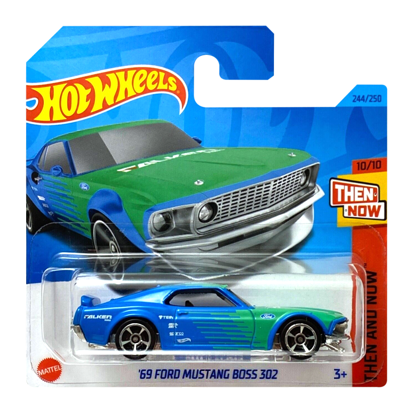 Машинка Базова Hot Wheels '69 Ford Mustang Boss 302 Falken Then and Now 1:64 HKJ48 Blue - Retromagaz