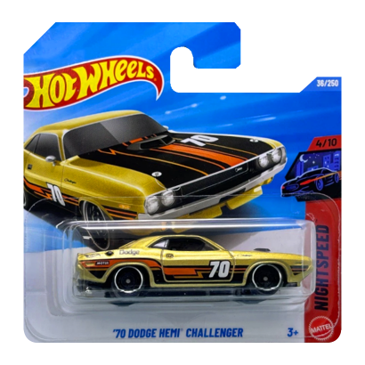 Машинка Базовая Hot Wheels '70 Dodge Hemi Challenger Nightspeed 1:64 JJJ07 Gold - Retromagaz
