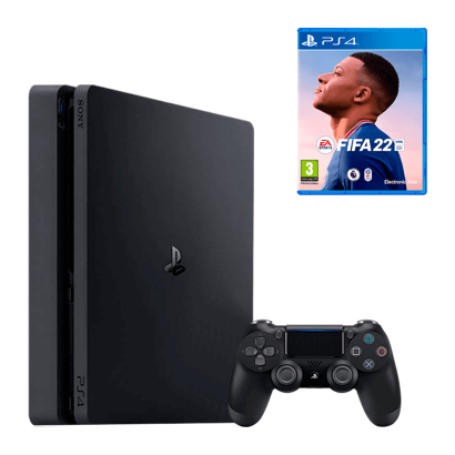 Набір Консоль Sony PlayStation 4 Slim 500GB Black Standart Новий Вітринний Варіант + Гра Sony FIFA 22 Standart PlayStation 4 Російська Озвучка Новий - Retromagaz