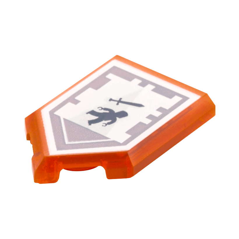 Плитка 4шт Lego Модифікована Декоративна Pentagonal Nexo Power Shield Pattern Tractor Beam 2 x 3 22385pb001 6132736 Trans-Neon Orange Б/У - Retromagaz