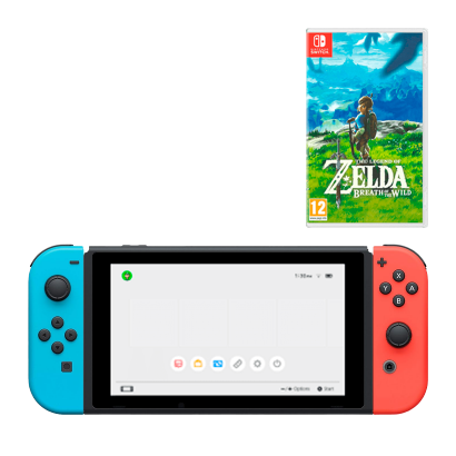 Набір Консоль Nintendo Switch V2 HAC-001(-01) 32GB (045496452629) Blue Red Б/У + Гра The Legend of Zelda Breath of The Wild Російська Озвучка Б/У - Retromagaz