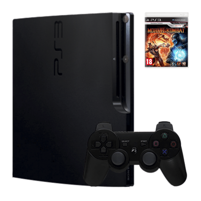 Набір Консоль Sony PlayStation 3 Slim 120GB Black Б/У  + Гра Mortal Kombat Англійська Версія - Retromagaz