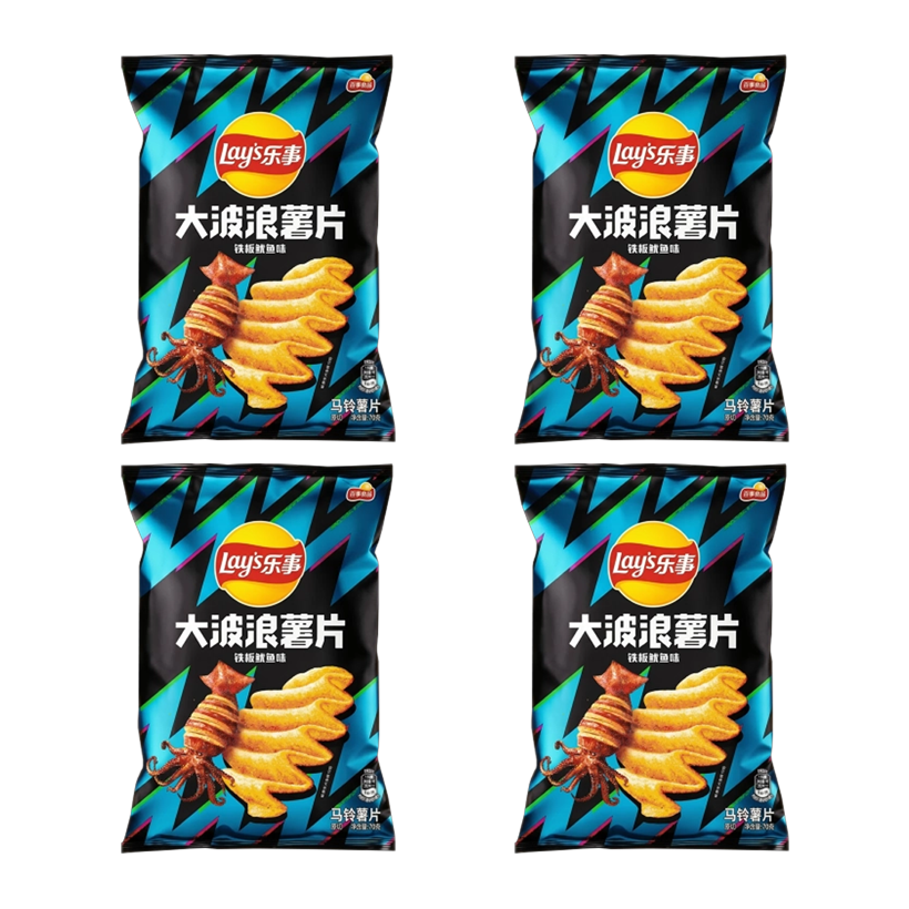 Набір Чипси 4шт Lay's Азійські Grilled Squid Flavor зі Смаком Смаженого Кальмара 70g - Retromagaz