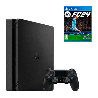 Набір Консоль Sony PlayStation 4 Slim 1TB Black Б/У + Гра EA Sports FC 24 Російська Озвучка Новий - Retromagaz