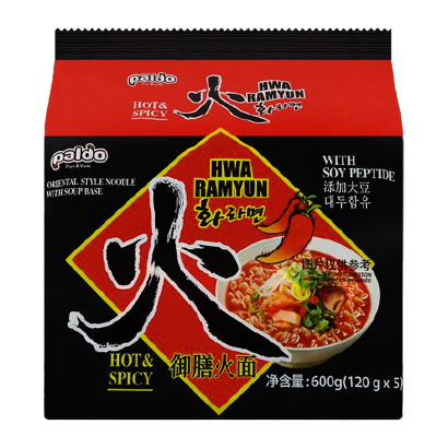 Набор Лапша 5шт Paldo Hwa Ramyun с Острым Перцем Острая 120g - Retromagaz
