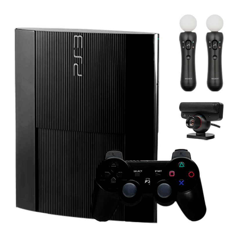 Набор Консоль Sony PlayStation 3 Super Slim 500GB Black Без Геймпада Б/У  + Контроллер Move 2шт + Камера Проводной - Retromagaz