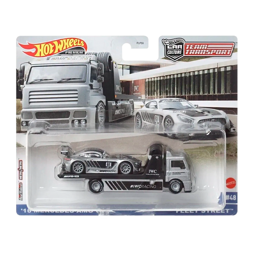 Машинка Premium 2шт Hot Wheels '16 Mercedes-AMG GT3 и Транспортер Fleet Street Team Transport 1:64 HCR39 Silver - Retromagaz